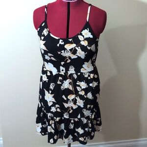 Streetwear Society| Black and White Floral Summer Midi Bikini Strap Dress